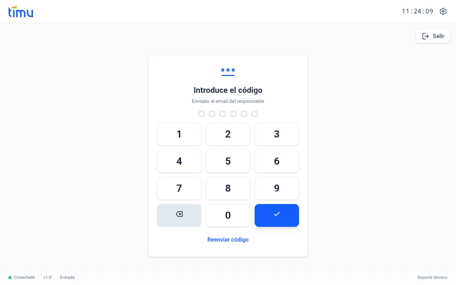 Pantalla «Introduce el código» con el teclado numérico para el OTP