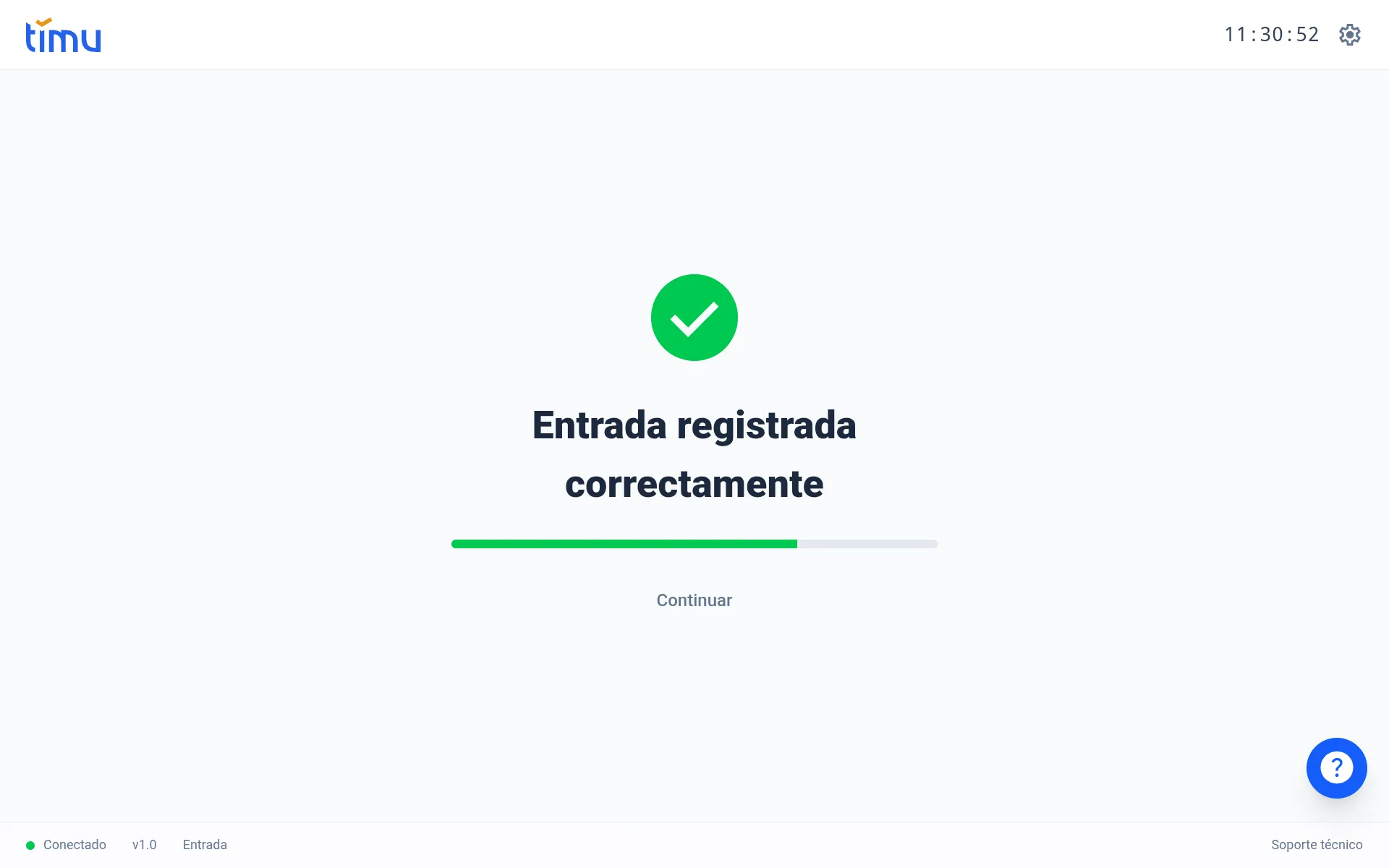Mensaje verde «Entrada registrada correctamente»